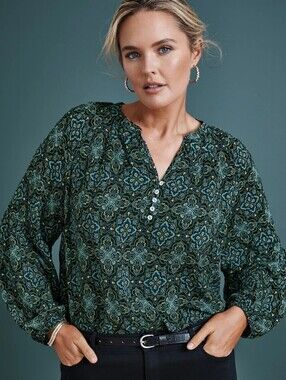 J. Jill Peasant Blouse New With Tags Blue & Brown Floral Size Medium Petite